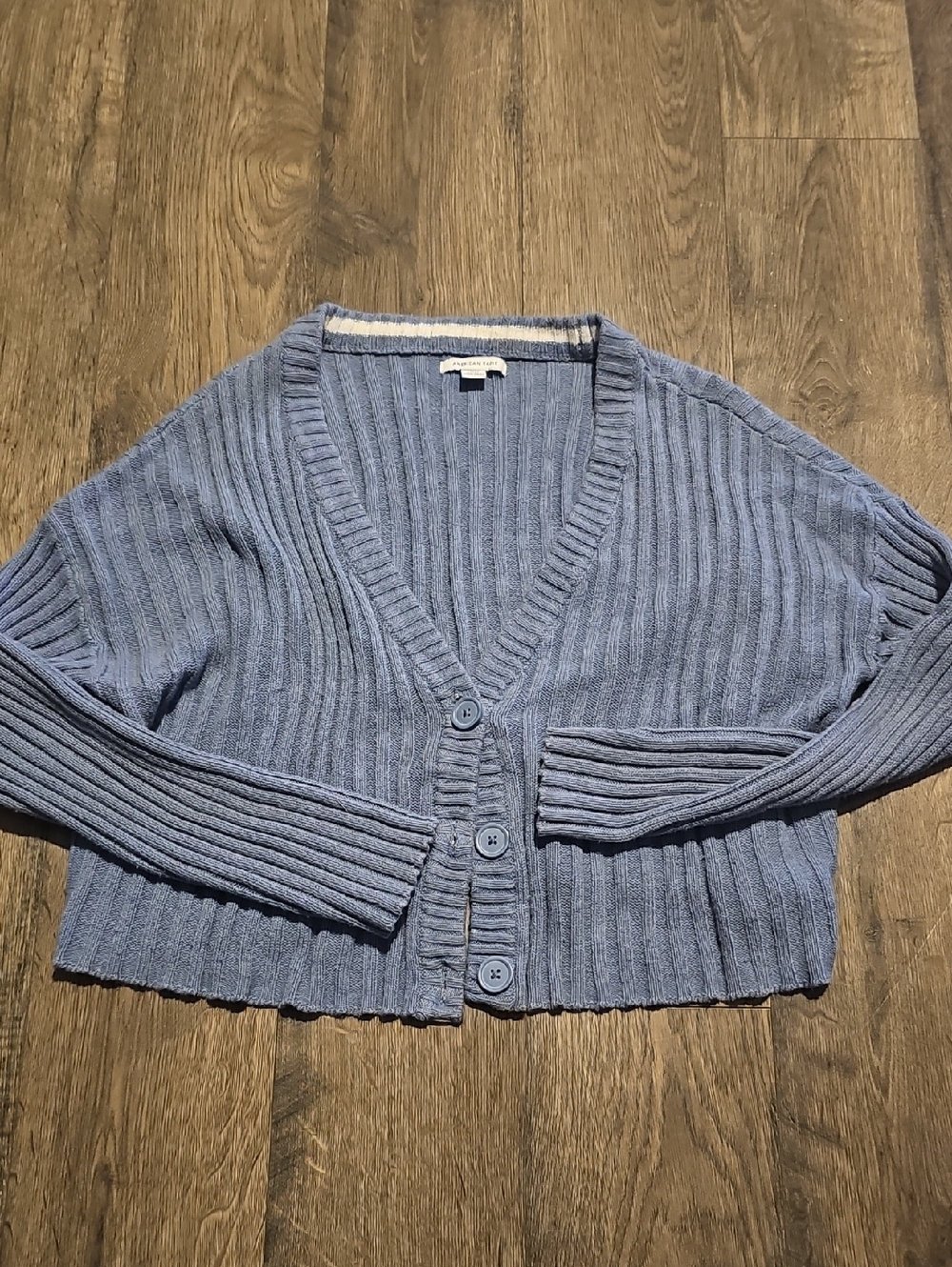 American Eagle Outfitters Light Blue Ribbed V-Neck Cropped Cardigan Large Women